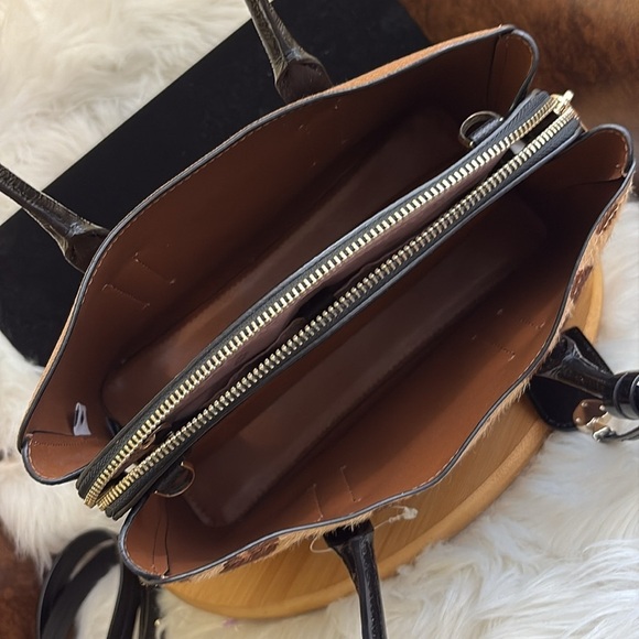 Kate Spade Margaux Medium Caviar Leather Leopard Calf Hair Crossbody Satchel Bag - Picture 7 of 17